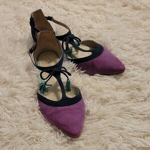 Boden Purple and Navy Leather Flats
